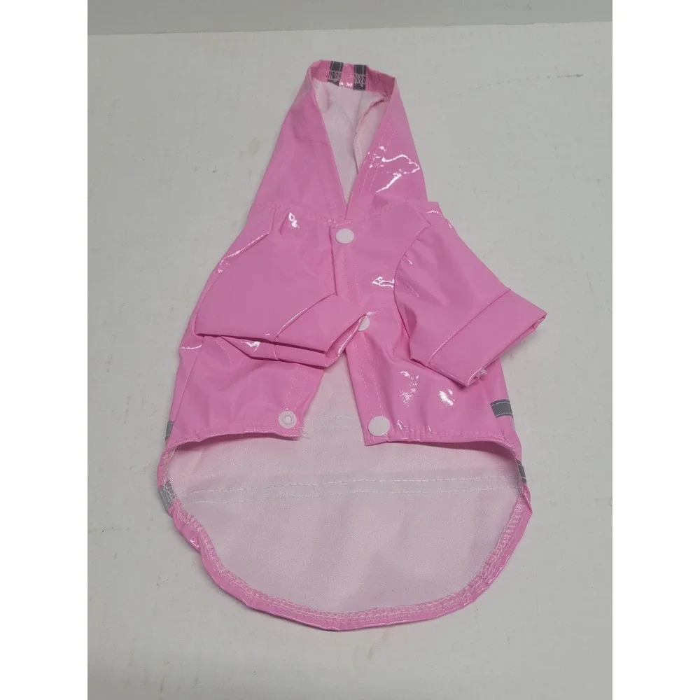Pink Glossy Pet Raincoat Reflective Stripes Hooded Small Dog Cat Jacket‎ S